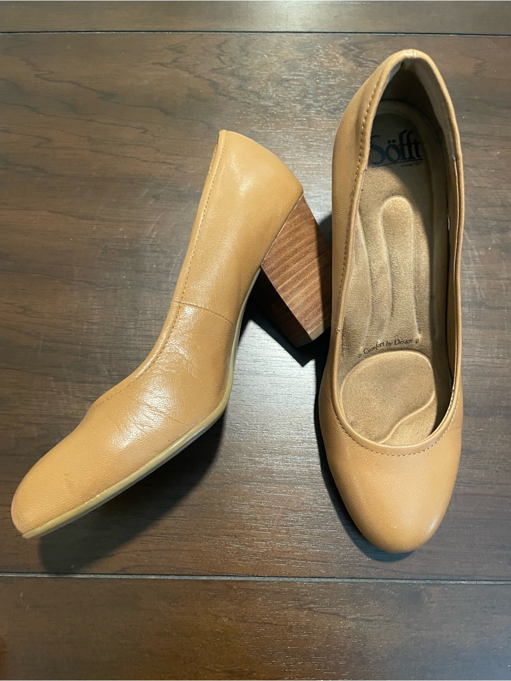 Sofft Tan Block Heel Pumps - Comfortable Women's Dress Shoes